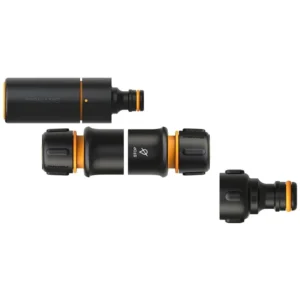 Conector furtun Fiskars, set 4 bucati accesorii furtun - duza, negru