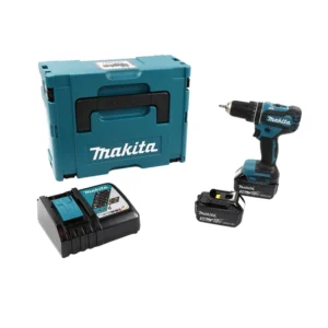 Masina de gaurit / insurubat, cu percutie, cu 2 acumulatori, 18 V, Makita DHP485RFJ, motor fara perii, mandrina rapida, cu valiza